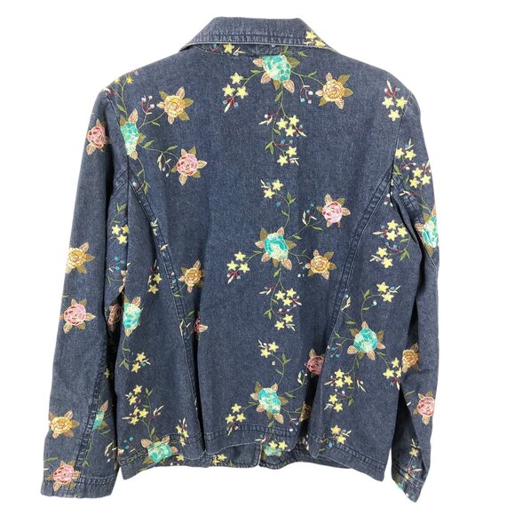Susan Graver Style Floral Embroidered Denim Blazer Jacket Size Large - Picture 2 of 3